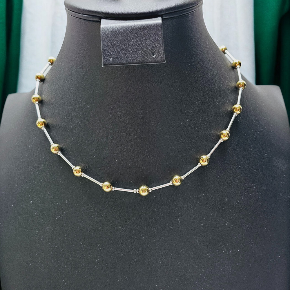 Premier Designs 2 Tone Beaded Necklace Silver Tone Gold Tone Signed